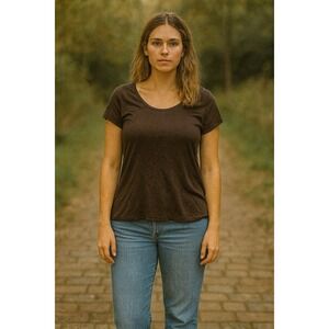 Eileen Fisher Brown Scoop Neck Cap Sleeve Tunic Top‎ XL